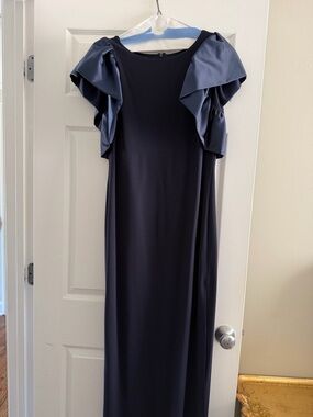 Frank Lyman Design Navy Maxi Dress with Statement Puff Sleeves